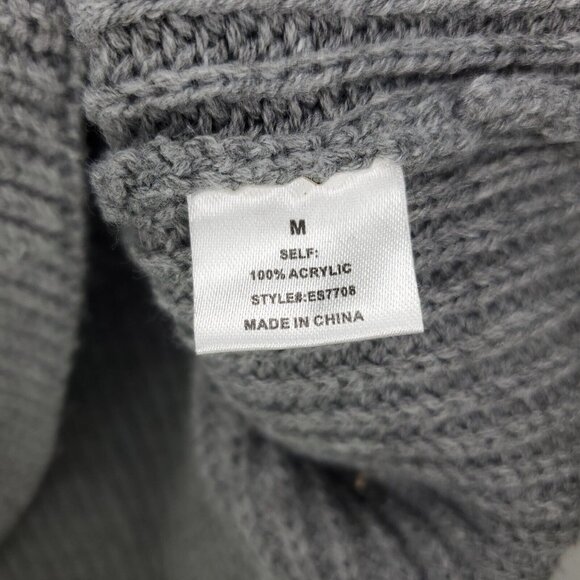 Elodie Knit Sweater Womens Medium Gray Drawstring Pullover Henley V-neck - Picture 4 of 8